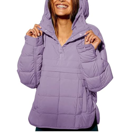 MQSHUHENMY Women's Quilted Pullover Puffer Jacket Womens Oversized Long Sleeve Hooded Coats Warm Winter Jackets for Women (Purple,3XL) von MQSHUHENMY