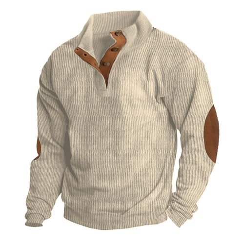 Men's Sweaters, Sweater Mens, Outdoor Casual Stand Button Long Sleeve Sweater (Apricot,5XL) von MQSHUHENMY