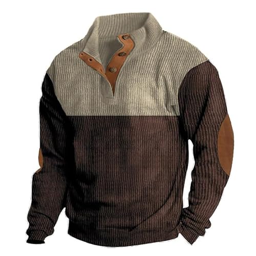 Men's Sweaters, Sweater Mens, Outdoor Casual Stand Button Long Sleeve Sweater (Coffee_B,M) von MQSHUHENMY