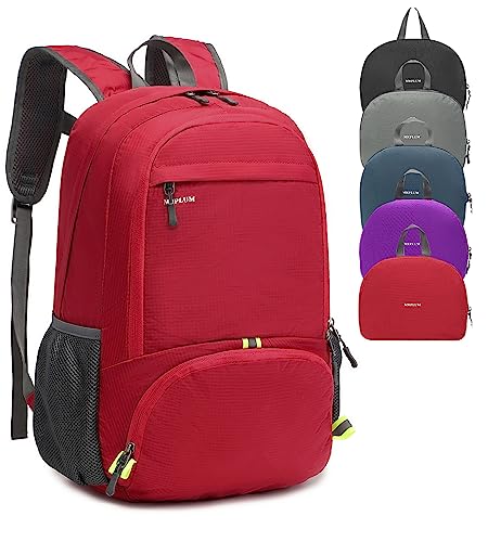 MRPLUM 30L Ultraleicht Faltbarer Reiserucksack Wanderrucksack Tagesrucksack Wandern Daypack Outdoor Sport Rucksack für Männer Frauen (Rot) von MRPLUM