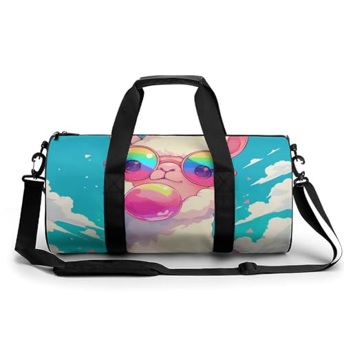 Sport Duffel Tasche Alpaka-Regenbogen-Sonnenbrille Mit Rosa Blase Reisetasche Rundes Reisegepäck Gym Bags Fitness-Tasche von MRWQC