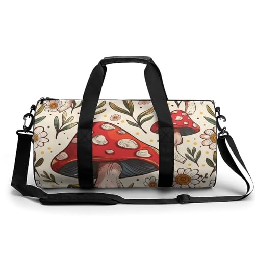 Sport Duffel Tasche Pilze Und Blumen Muster Reisetasche Rundes Reisegepäck Gym Bags Fitness-Tasche von MRWQC