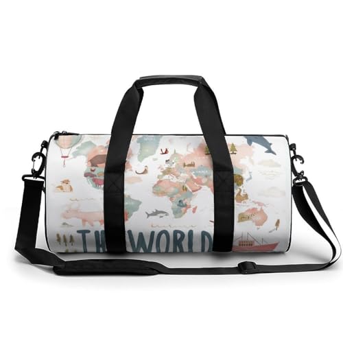 Sport Duffel Tasche Weltkarte Reisetasche Rundes Reisegepäck Gym Bags Fitness-Tasche von MRWQC