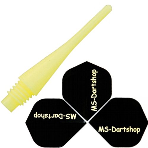 MS-DARTSHOP Dartspitzen Cone Short - kurz und stabil - Elektronik Soft E Dart - 100 Stück - incl. 1 Satz Flights (Neon Gelb) von MS-DARTSHOP