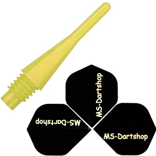 MS-DARTSHOP Dartspitzen Cone Short - kurz und stabil - Elektronik Soft E Dart - 100 Stück - incl. 1 Satz MS-DARTSHOP Flights (Gelb) von MS-DARTSHOP