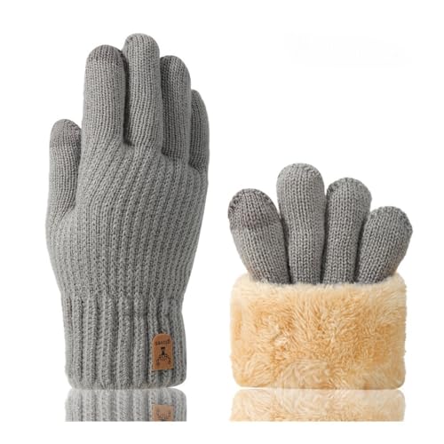 MSAONPRNICE Warme Vollfinger-Handschuhe für Herren, Winter, Touchscreen Plus, Fleece-Handschuhe, für Herren und Damen, dicke Wolle, gestrickt, zum Radfahren und Fahren (hellgrau) von MSAONPRNICE