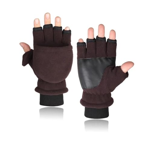 MSAONPRNICE Warme Winterhandschuhe, fingerlos, wandelbar, Thermo-Fäustlinge, winddicht, Polar-Fleece, warm, für Herren und Damen, doppellagig, Klappenhandschuhe (Kaffee, Größe L 20–23 cm) von MSAONPRNICE