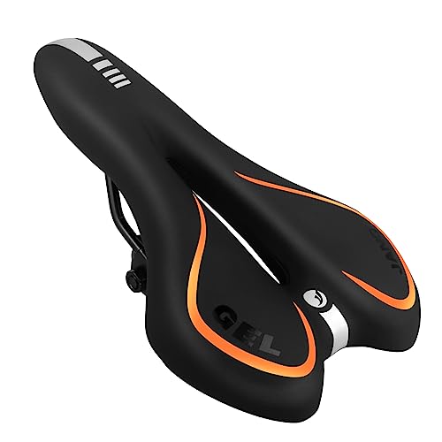 MSDADA Fahrradsattel Gel MTB Sattel Wasserdichter Bequemer Hohl Ergonomisch Fahrradsitz Tourensattel Sattel Herren Damen für BMX/Rennrad/Mountainbike/Dirt Bike/Citybikes/Spinningra(Schwarz/Orange) von MSDADA