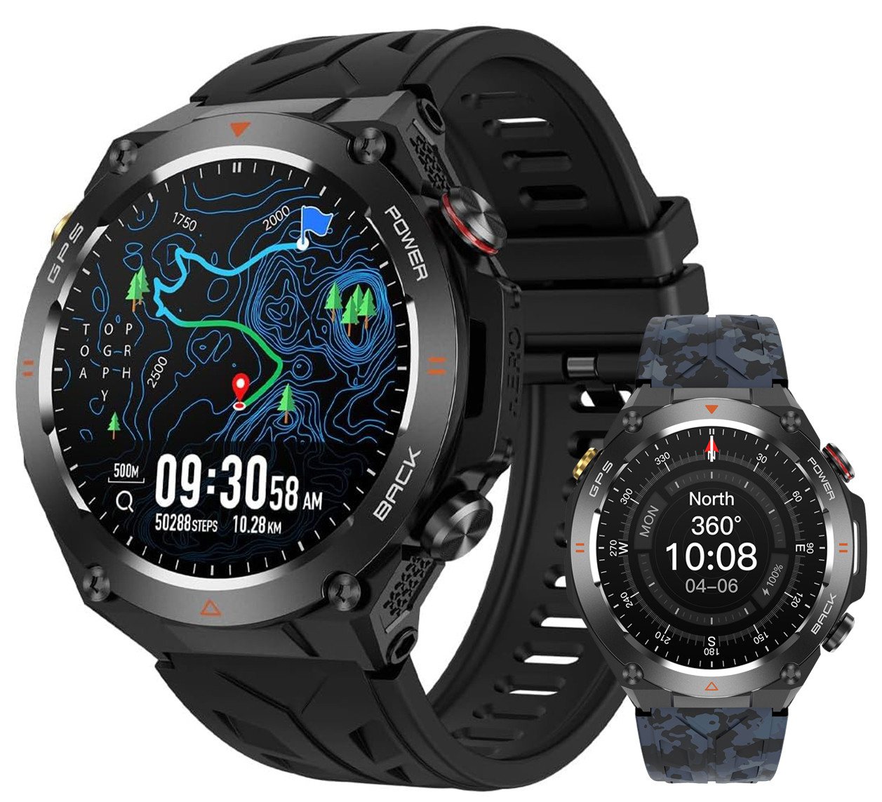 MSOVAEU Smartwatch, Herren's und Damen's GPS Laufuhr Fitness-Tracker Smartwatch (3.6 cm/1.45 Zoll IPS Zoll) Fitness-Uhr mit integrierter GPS-Positionierungsfunktion und Telefonfunktion, für Android und iOS geeignet, 650 mAh große Akkukapazität, Eingebautes Höhe, Luftdruck, Kompassfunktion, AI-Sprachassistent. von MSOVAEU