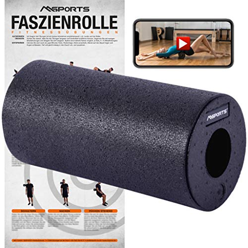 MSPORTS Faszienrolle Premium Studio Qualität inkl. Übungsposter + Workout App GRATIS | Massagerolle Foamroller (Schwarz) von MSPORTS