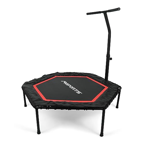 Fitness Trampolin Premium mit Klappfunktion und Haltestange für Indoor und Outdoor | mit Höhenverstellung 150 kg Belastbarkeit | Fitnessstudio oder zu Hause (Rot) von MSPORTS