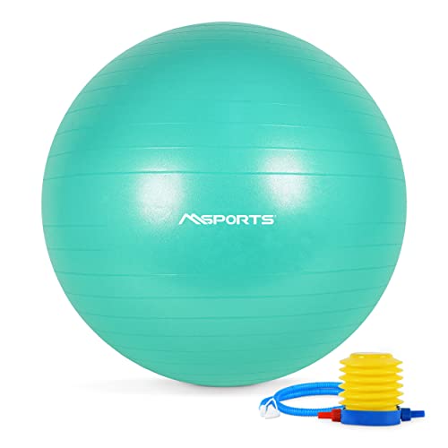 MSPORTS Gymnastikball Premium Anti Burst inkl. Pumpe + Workout App GRATIS 55 cm - 105 cm Sitzball - Fitnessball inkl. Übungsposter Medizinball (105 cm, Mint) von MSPORTS