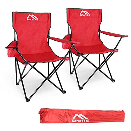 MSPORTS Campingstuhl Premium inkl. Tragetasche in Rot Anglerstuhl Faltstuhl - 2er Set - Klappstuhl mit Armlehne und Getränkehalter praktisch robust leicht von MSPORTS