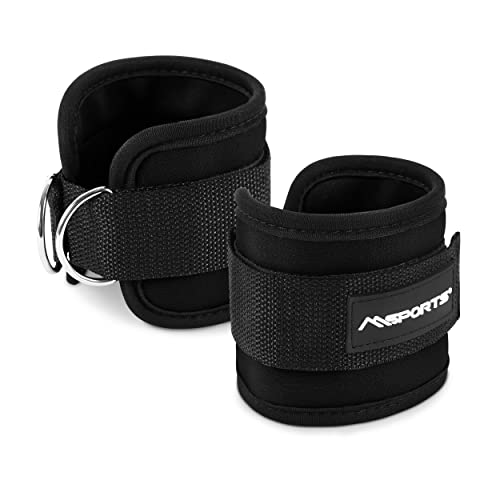 MSPORTS Fußschlaufen Premium - für Fitness Training am Kabelzug - (2 Stück) Ankle Straps für Frauen und Männer (Schwarz) von MSPORTS