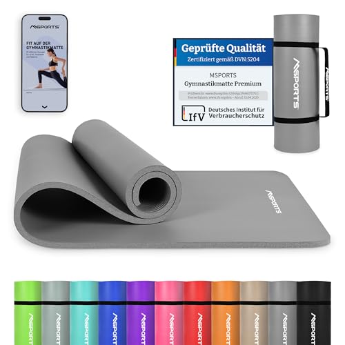 MSPORTS Gymnastikmatte Premium inkl. Tragegurt + Übungsposter + Workout App I Hautfreundliche Fitnessmatte 190 x 100 x 1,5 cm - Anthrazit - Phthalatfreie Yogamatte von MSPORTS