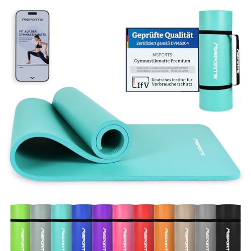 MSPORTS Gymnastikmatte Premium inkl. Tragegurt + Übungsposter + Workout App I Hautfreundliche Fitnessmatte 190 x 60 x 1,5 cm - Aquamarin - Phthalatfreie Yogamatte von MSPORTS