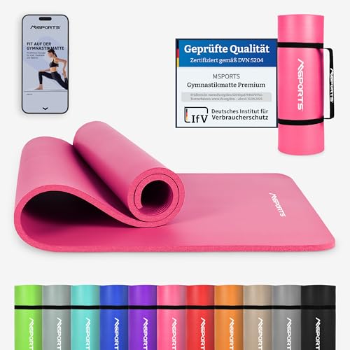 MSPORTS Gymnastikmatte Premium inkl. Tragegurt + Übungsposter + Workout App I Hautfreundliche Fitnessmatte 190 x 60 x 1,5 cm - Pastellpink - Phthalatfreie Yogamatte von MSPORTS