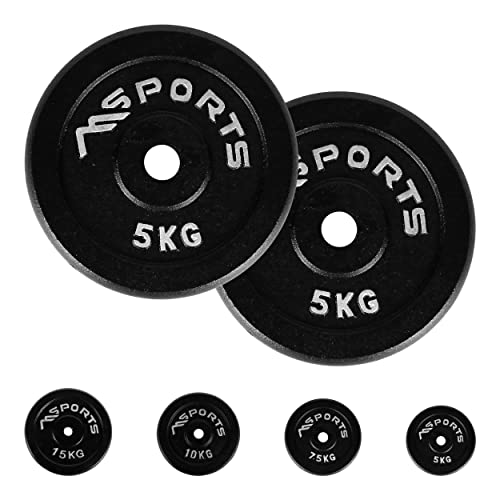 MSPORTS Hantelscheiben Paar Professional aus 100% Gusseisen 5-30 kg Hantel (2 x 5 kg - Schwarz) von MSPORTS