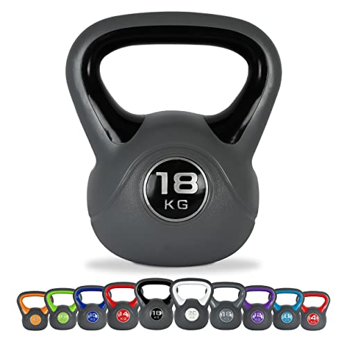 MSPORTS Kettlebell 2 – 20 kg inkl. Übungsposter Kugelhantel (18 Kg - Black) von MSPORTS