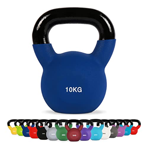 Kettlebell Neopren 2 – 30 kg inkl. Übungsposter (10 Kg - Dunkelblau) Kugelhantel von MSPORTS