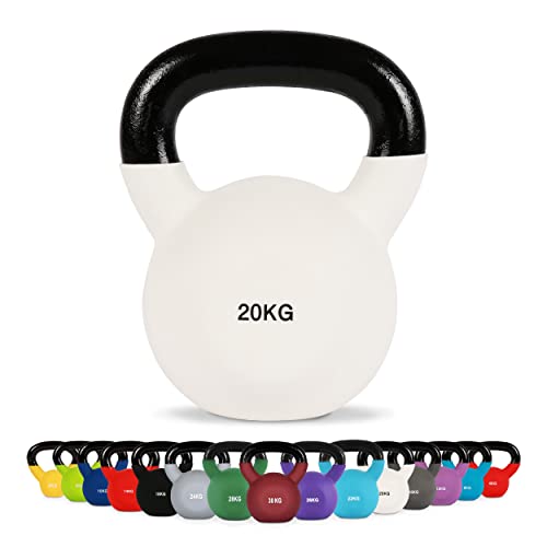 MSPORTS Kettlebell Neopren 2 – 30 kg inkl. Übungsposter (20 Kg - Weiß) Kugelhantel von MSPORTS