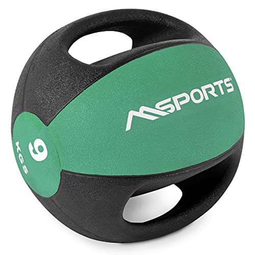 MSPORTS Medizinball Premium mit Griffe 1 – 10 kg – Professionelle Studio-Qualität Gymnastikbälle (9 kg - Smaragdgrün) von MSPORTS