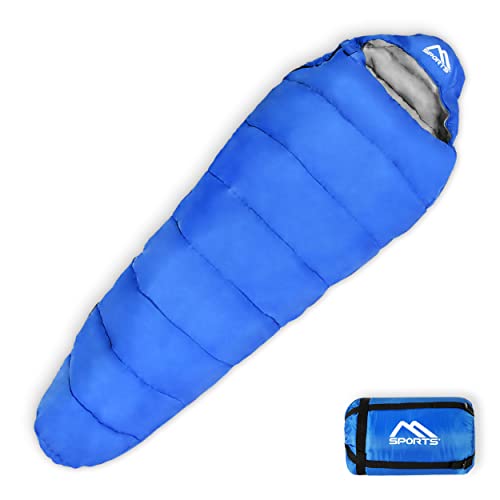 MSPORTS Schlafsack Premium Outdoor inkl. Tragegurt - Königsblau, 200 GSM - Frühling/Sommer Camping, Reise, Festival – Warm Mumienschlafsack von MSPORTS