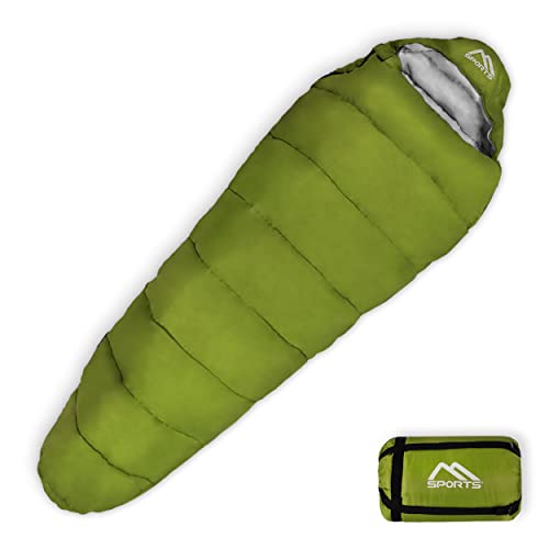 MSPORTS Schlafsack Premium Outdoor inkl. Tragegurt - Olivgrün, 200 GSM - Frühling/Sommer Camping, Reise, Festival – Warm Mumienschlafsack von MSPORTS