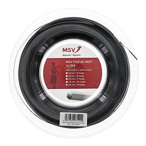 MSV Unisex – Erwachsene Focus-HEX Ultra Saitenrolle 200m-Schwarz Tennis-Saite, schwarz, One Size von MSV