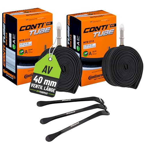 2er Set Continental Fahrradschlauch MTB 27 Zoll 47/62-584 AV 40mm inklusive 3 MSZweirad Metall Reifenheber 2er Set Continental Fahrradschlauch MTB 27 Zoll 47/62-584 AV 40mm inklusive 3 MSZweirad Metall Reifenheber von MSZweirad