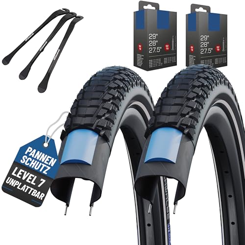 2er Set Schwalbe Fahrradreifen Marathon Plus Tour 2022 28 Zoll (47-622) Reflex AV DV SV Schlauch + 3 Reifenheber E Bike (28x1,75 Zoll (47-622), SV-Ventil Schläuche) von MSZweirad