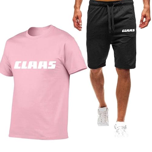 MTBDD Herren Sommer Sportbekleidung - Für CL_AAS Bedruckte Sportbekleidung - Zweiteiliges Sommermode-Lässiges Kurzarm-T-Shirt Und Shorts-Set Pink,3XL von MTBDD