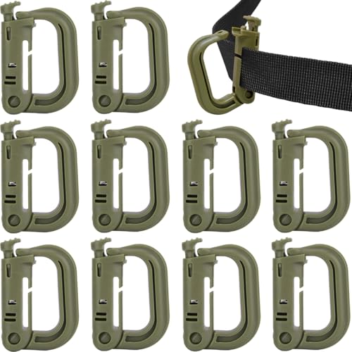 MUCHER 10stk Molle Karabiner Mehrzweck D-Ring Kunststoff Schnalle Karabinerhaken Taktischer Rucksack Clip zur Befestigung von Molle Gurtband (Grün) von MUCHER