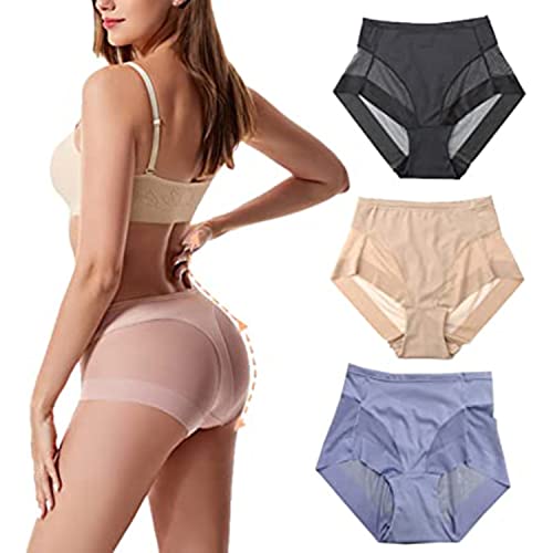 MUDASI Damen-Slip aus Eisseide mit hoher Taille, nahtlos, formend, Nahtloser, atmungsaktiver Slip, Spitzen-Slip mit kühlem Komfort (B+3PCS,M) von MUDASI