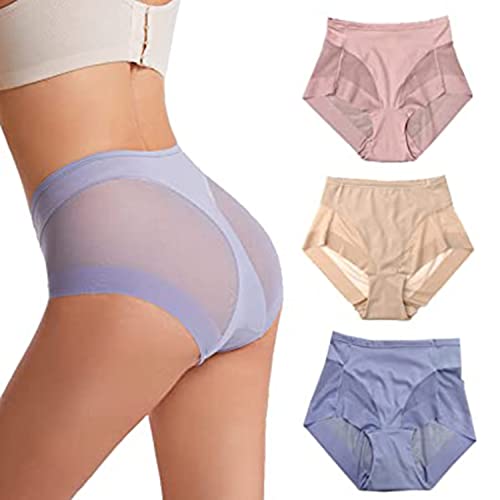 MUDASI Damen-Slip aus Eisseide mit hoher Taille, nahtlos, formend, Nahtloser, atmungsaktiver Slip, Spitzen-Slip mit kühlem Komfort (C+3PCS,XL) von MUDASI