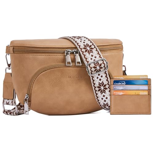 MUIIKOLA Kleine Damen Umhängetaschen, Bauchtasche Damen Crossbody Bag Damen Veganes Leder Crossbody Bag Damen,RFID Blockierung Kartenschlitz Brusttasche mit Verstellbar Abnehmbar Breiter Gurt von MUIIKOLA