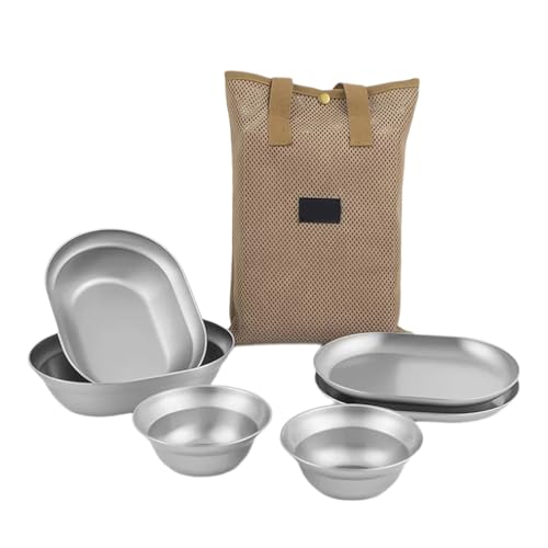 MULAIDI 6/8/10-teiliges Edelstahl-Teller-Set aus Metall für Camping, leicht zu reinigendes Geschirr, Picknickgeschirr, Outdoor-Picknick-Teller von MULAIDI