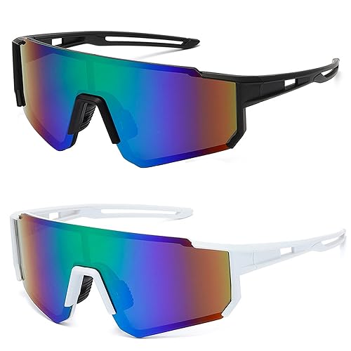 MUSELK 2PCS Sport Sonnenbrille Herren Damen Fahrradbrille Sunglasses Polarisierte Sonnenbrille für Outdooraktivitäten MTB Rennrad Radfahren Biking Ski Sonnenbrille mit UV400 von MUSELK