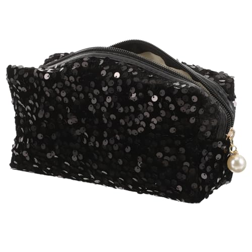 MUSISALY 1Stk Pailletten-Kosmetiktasche Glitzer Kulturbeutel Unterarmtasche Kleine Clutch Handtasche Storage Pockets Frauen Reisen Kosmetiktasche Make-up-Organizer-Tasche Oxford-Tuch Black von MUSISALY