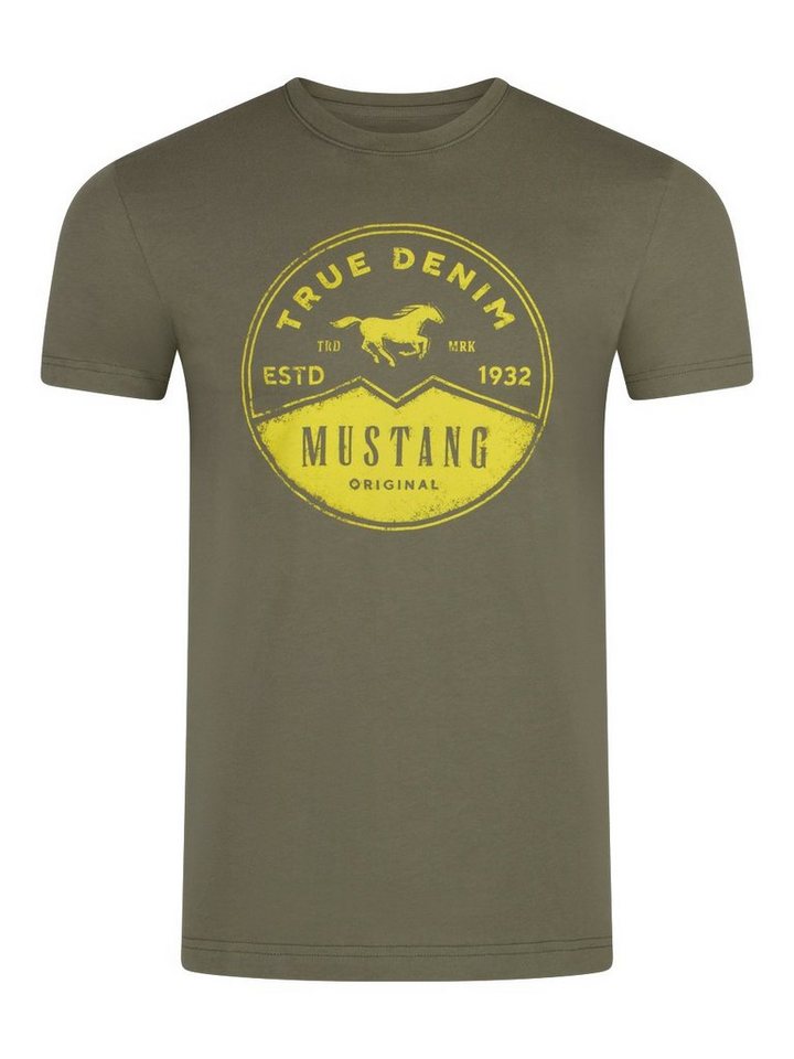 MUSTANG T-Shirt Herren Printshirt Regular Fit (1-tlg) Kurzarm Tee Shirt mit Rundhalsausschnitt aus 100% Baumwolle von MUSTANG
