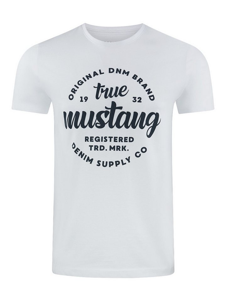 MUSTANG T-Shirt Herren Printshirt Regular Fit (1-tlg) Kurzarm Tee Shirt mit Rundhalsausschnitt aus 100% Baumwolle von MUSTANG