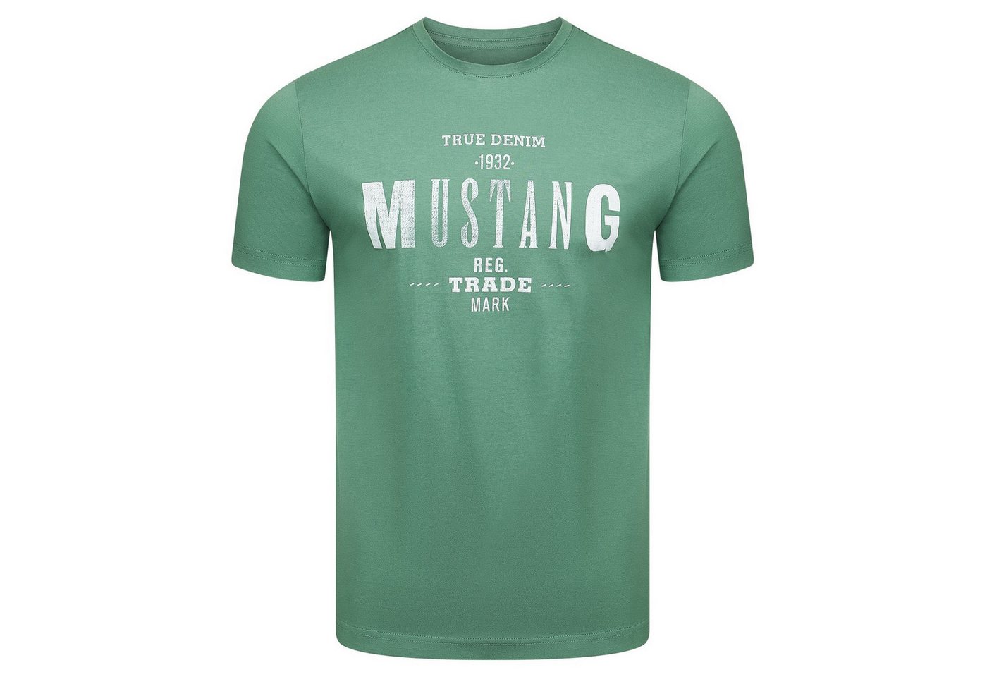 MUSTANG T-Shirt Herren Printshirt Regular Fit (1-tlg) Kurzarm Tee Shirt mit Rundhalsausschnitt aus 100% Baumwolle von MUSTANG