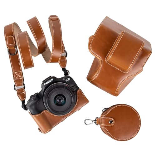 MUZIRI KINOKOO EOS R50 R100 Kameratasche, Retro-PU-Leder Schutzhülle für Canon EOS r50 r100 DSLR Kamera – EOS R50 r100 Hülle mit Öffnung unten und Schultergurt und Aufbewahrungstasche - Braun MUZIRI KINOKOO EOS R50 R100 Kameratasche, Retro-PU-Leder Schutzhülle für Canon EOS r50 r100 DSLR Kamera – EOS R50 r100 Hülle mit Öffnung unten und Schultergurt und Aufbewahrungstasche - Braun von MUZIRI KINOKOO