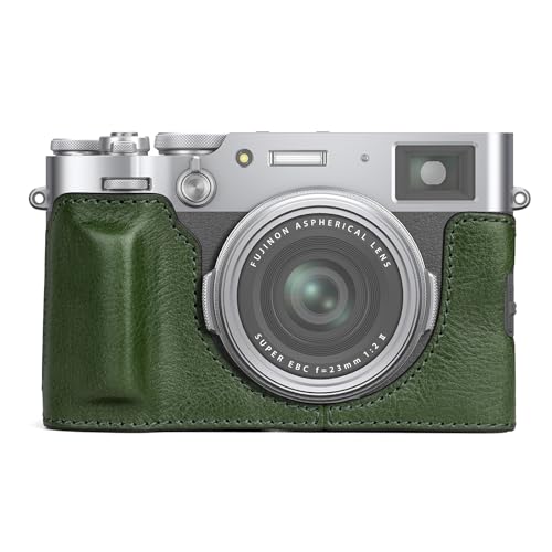 MUZIRI KINOKOO Fuji X100VI Tasche, Echtleder Halbschutzhülle kompatibel für Fujifilm X100VI Kamera – mit Öffnungsboden und Handgriff-Design – Grün von MUZIRI KINOKOO