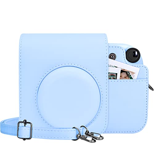 MUZIRI KINOKOO Tasche für Instax Mini 12/Fuji Mini 12 Sofortbildkamera, PU Leder Schutzhülle für Instax Mini 12 mit Fototasche - Verstellbarer Schultergurt - Blau von MUZIRI KINOKOO