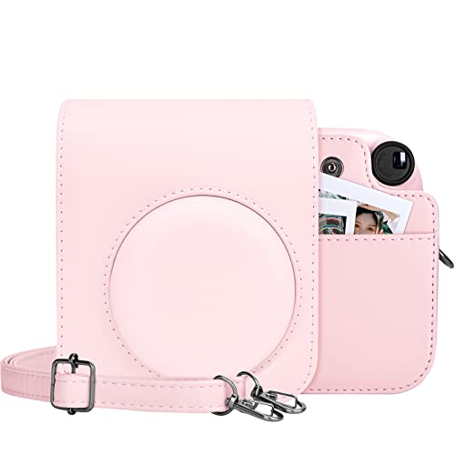 MUZIRI KINOKOO Tasche für Instax Mini 12/Polaroid Mini 12 Sofortbildkamera, PU Leder Schutzhülle Tasche mit Fototasche - Verstellbarer Schultergurt - Rosa von MUZIRI KINOKOO