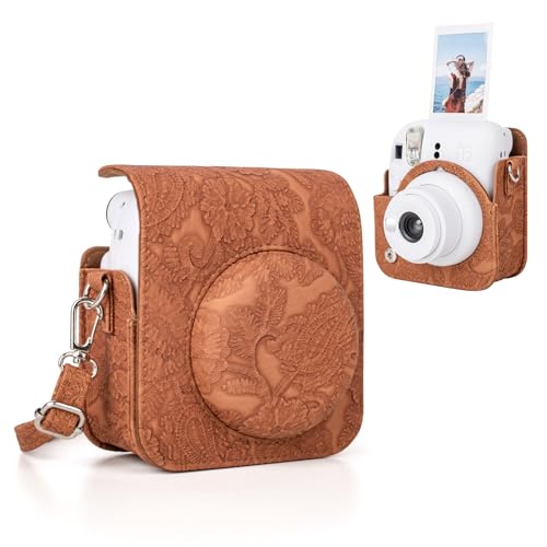MUZIRI KINOKOO Mini 12 Hülle für Fuji Mini 12 Sofortbildkamera - PU Leder Schutzhülle in Verschiedenen Muster mit Verstellbarem Schultergurt, braun, Kameratasche MUZIRI KINOKOO Mini 12 Hülle für Fuji Mini 12 Sofortbildkamera - PU Leder Schutzhülle in Verschiedenen Muster mit Verstellbarem Schultergurt, braun, Kameratasche von MUZIRI KINOKOO