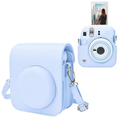 MUZIRI KINOKOO Tasche für Instax Mini 12 Cámara Instantánea, PU Leder Schutzhülle für Instax Mini 12 Tasche mit verstellbarem Schultergurt - Blau von MUZIRI KINOKOO