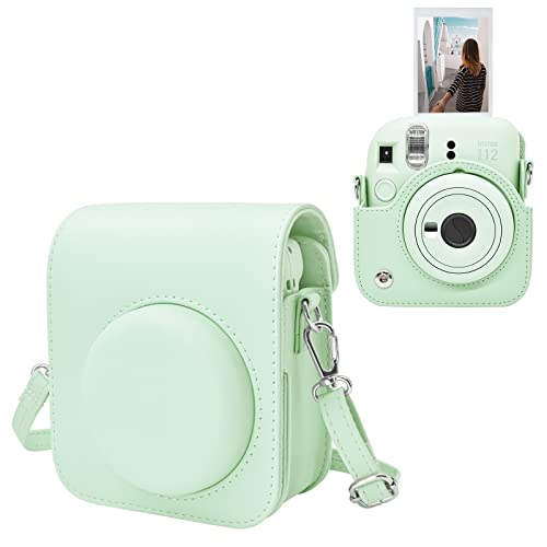 MUZIRI KINOKOO Tasche für Instax Mini 12 Cámara Instantánea, PU Leder Polaroid Mini 12 Schutzhülle Tasche mit verstellbarem Schultergurt - Grün von MUZIRI KINOKOO