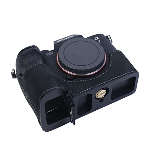 MUZIRI KINOKOO Schutzhülle aus echtem Leder für Sony A7M4 / Alpha 7 IV Kamera, verbesserte Version mit Schnellwechselplatte an der Unterseite, Schwarz , Kosmetikkoffer von MUZIRI KINOKOO